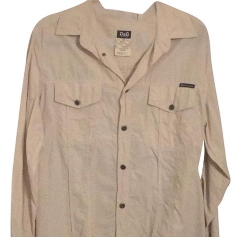 Beige Tan Men’s Long Sleeve Button-down Top